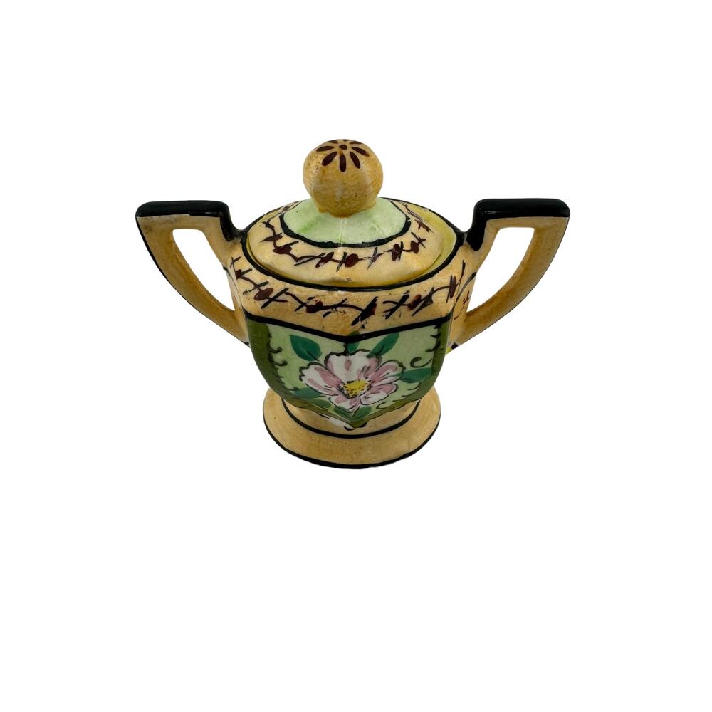Vintage 1950s japanese Sugar Bowl Yellow with Rustic Pattern No Spoon